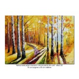 Tablou carare cu mesteceni pictat manual in cutit, 70x50cm ulei pe panza efect 3D, Spectaculos