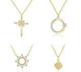 Cumpara ieftin Colier din Argint 925 Placat cu Aur , Colectia Simboluri Elegante cu Pandantiv A ncrustat cu Zirconiu