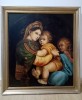 Pictură în ulei pe lemn lucrare de maestru veche după Madonna Della Sedia, Religie, Realism