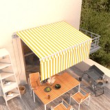 VidaXL Copertină retractabilă automat cu stor, galben &amp; alb, 3x2,5 m