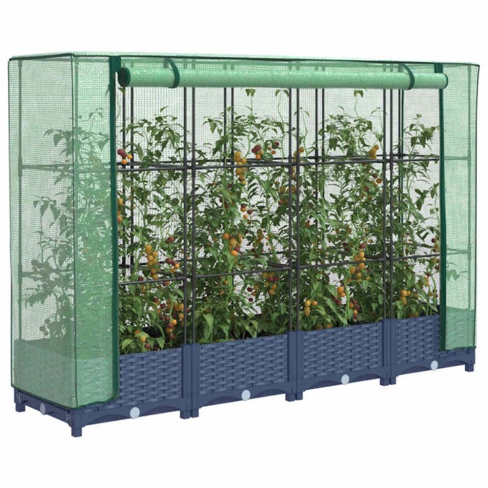 vidaXL Strat &icirc;nălțat cu husă de seră, aspect ratan, 160x40x123 cm 4015826
