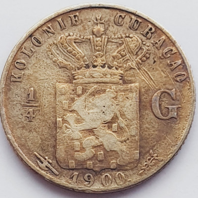740 Curacao 1/4 Gulden 1900 Wilhelmina km 35 argint foto