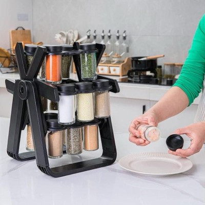 Suport pentru condimente Rotativ, 18 Recipiente de Sticla, Multifunctional, foto