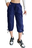 Femei pantaloni cargo 3/4 cu talie elastică, 6 buzunare, manșete reglabile, elastici &ndash; Albastru marin XL