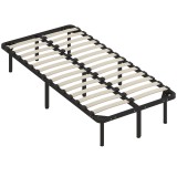 HOMCOM Cadru de Pat Industrial cu 28 de Lamele și Spațiu de Depozitare, din Lemn și Oțel, 190x90x31 cm, Negru și Lemn | Aosom Romania