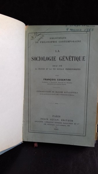 LA SOCIOLOGIE GENETIQUE - FRANCOIS COSENTINI