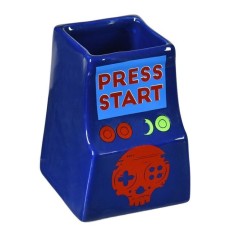 Suport Pixuri din Ceramică cu Model Consolă &ndash; 8x8x11 cm, Culoare Albastră