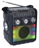 Radio portabil cu incarcare solara, bluetooth, lanterna, lumini led, 10W, FM,
