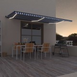 VidaXL Copertină retractabilă manual, LED, albastru și alb, 600x350 cm