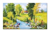 Cumpara ieftin Tablou pictat manual living, Tarancute la spalatul rufelor, 100x60cm ulei pe panza, gata de agatat pe perete