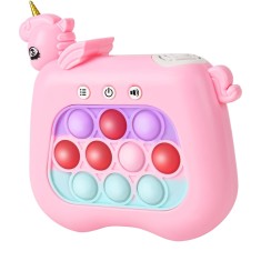 Jucarie Interactiva Pop It Whack A Mole, Cyrax, Tip Consola, Anti-Stres, 4 Moduri de Joc, din ABS si Silicon, +3 Ani, Model Unicorn, Roz
