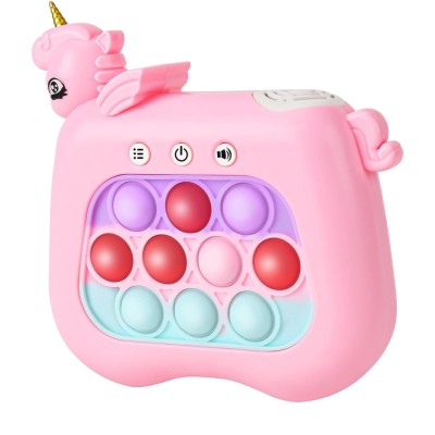 Jucarie interactiva pop it whack a mole, flippy, tip consola, anti-stres, 4 moduri de joc, din abs si silicon, +3 ani, model unicorn, roz foto