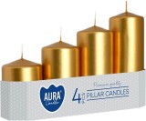 Set 4 lumanari decorative MagicHome AURA cilindrice aurii, 50mm diametru, inaltimi 48-130mm