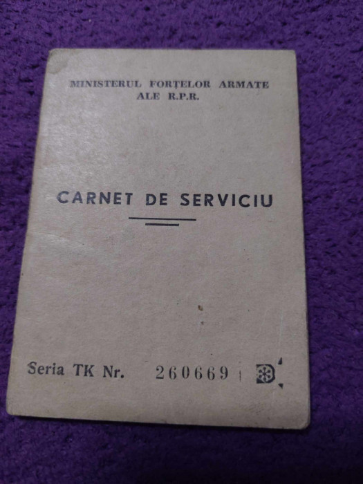 Carnet de serviciu ,ministerul fortelor armate ale R.P.R,UM.01392,Soldat TR,POP
