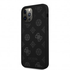 Husa TPU Guess Liquid Silicone Tone on Tone Peony pentru Apple iPhone 12 Pro Max, Neagra GUHCP12LLSPEBK