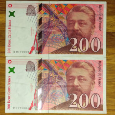 Franta - bancnote serii consecutive - 200 franci francs 1996 - Gustave Eiffel !