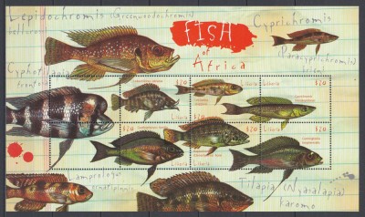 Liberia - Fauna Acvatica - PESTI - Bloc XL - MNH foto