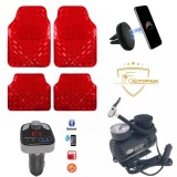 Set Auto: Covorase Rosii, Suport Telefon Magnetic, Modulator FM Bluetooth, Compresor 12V 17 Bari, Accesorii Incluse
