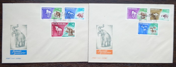 2 FDC ROMANIA - ANIMALE PREISTORICE - 25.11.1966 - SERIE COMPLETA, LP 641
