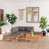 Cumpara ieftin Set mobilier grădină cu perne gri, 6 piese, lemn masiv de tec