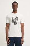 HUGO tricou din bumbac bărbați, culoarea bej, cu imprimeu, 50532918