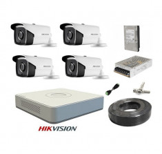 Kit 4 camere supraveghere Turbo HD 2MP HikVision, Interior/Exterior + DVR Turbo HD HikVision + Cablu + Sursa + Mufe + Hard 1TB foto