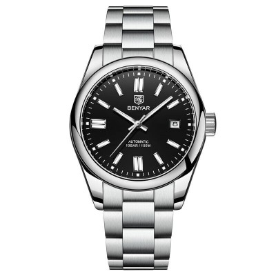 Ceas barbatesc de mana Benyar Mecanic Automatic Analog 10 ATM Argintiu Negru foto