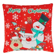 Perna Decorativa pentru Copii, Model Mos Craciun Om de Zapada &amp; Prietenii, Fara Fermoar, Multicolor, 30x30cm