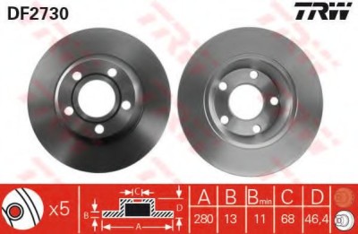 Disc frana AUDI A4 Avant (8D5, B5) (1994 - 2001) TRW DF2730 foto