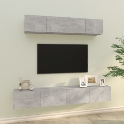 Set dulap TV, 4 piese, gri beton, lemn prelucrat foto