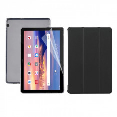 Set 3 in 1 husa carte, husa silicon si folie protectie ecran pentru Huawei MediaPad T3 10, 9.6 inch, negru foto