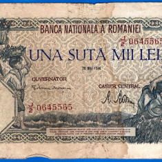 (45) BANCNOTA ROMANIA - 100.000 LEI 1946 (28 MAI 1946), FILIGRAN ORIZONTAL