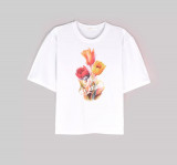 Tricou dama, Alb, Elegant, Imprimeu floral