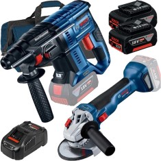 Bosch GBH 180-LI + GWS 18V-10 + GBA + GAL 1880 CV + 1619BZ0100 - Rotopercutor SDS-Plus 2 J + Polizor unghiular 125 mm + Set 2 acumulatori si incarcato foto