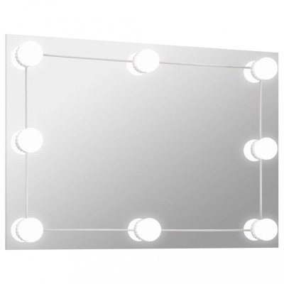 Oglinda de perete cu lumini LED, sticla, dreptunghiulara foto