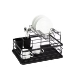Suport Vase 2 Nivele Kinghoff Negru 43x32 cm Otel-Plastic + Tava Scurgere, Suport Tacamuri, Uscator Farfurii Chiuveta