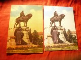 2 Ilustrate CLUJ -NAPOCA - Statuia lui Matei Corvin - culori diferite ,anii &#039;70, Necirculata, Printata