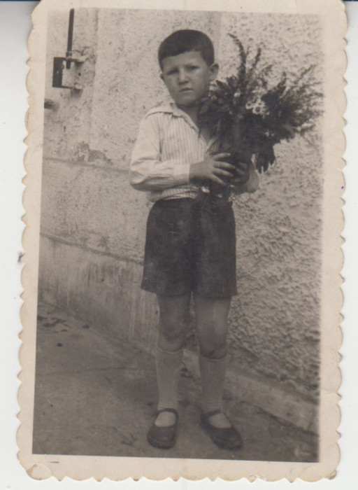 M5 C59 - FOTO - FOTOGRAFIE FOARTE VECHE - baiat cu flori - anul 1950