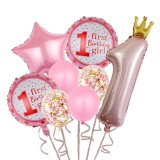 Set 8 baloane din folie metalizat&Auml; si din latex, flippy, figurine cifra 1 printesa 91cm, stea 45 cm si cerc 55 cm, baloane latex 30 cm, tema prima an