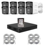 Sistem supraveghere video IP HiLook 8 camere 6MP pentru curte si spatii comerciale,Iluminare duala 30m,Microfon si difuzor,Alarma sonora si luminoasa,