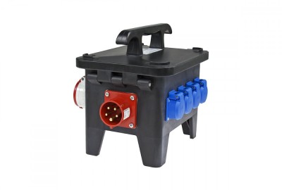 Distribuitor de putere pentru santier 16A 11kW IP44 cu protectie diferentiala intrare fisa 5 poli 6h 16A iesire 2 x prize CEE 5 poli 16A IP44 si 4 pri foto