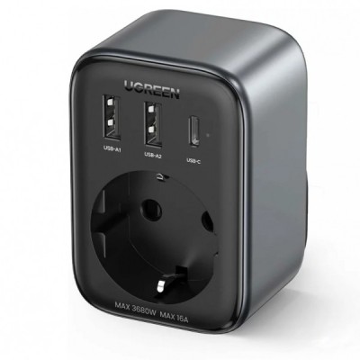 Incarcator Retea UGREEN CD314, 30W, 3A, 2 x USB-A - 1 x USB-C - 1 x Schuko, Negru foto