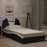 VidaXL Cadru de pat cu LED, negru și alb, 100x200 cm, piele ecologică
