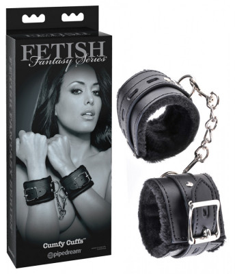 Catuse cu Blana Pipedream &amp;quot;Cumfy Cuffs&amp;quot; - Negru## foto