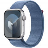 Cumpara ieftin Apple Watch S9, GPS, 45mm, Silver Aluminium Case, Winter Blue Sport Loop