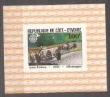 Ivory Coast 1981 Cars, Grand Prix de France, 100F, imperf. sheet, MNH S.076, Nestampilat