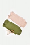Cumpara ieftin Set 2 body-uri fara maneci bebe unisex din bumbac organic si modal - Verde/Blush, BabyCosy (Marime: 3-6 Luni)