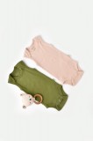 Cumpara ieftin Set 2 body-uri fara maneci bebe unisex din bumbac organic si modal - Verde/Blush, BabyCosy (Marime: 9-12 luni)