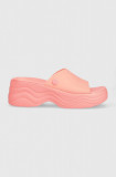 Cumpara ieftin Crocs papuci Skyline Slide femei, culoarea roz, cu platforma, 208182