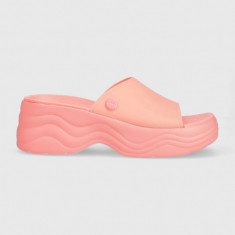 Crocs papuci Skyline Slide femei, culoarea roz, cu platforma, 208182